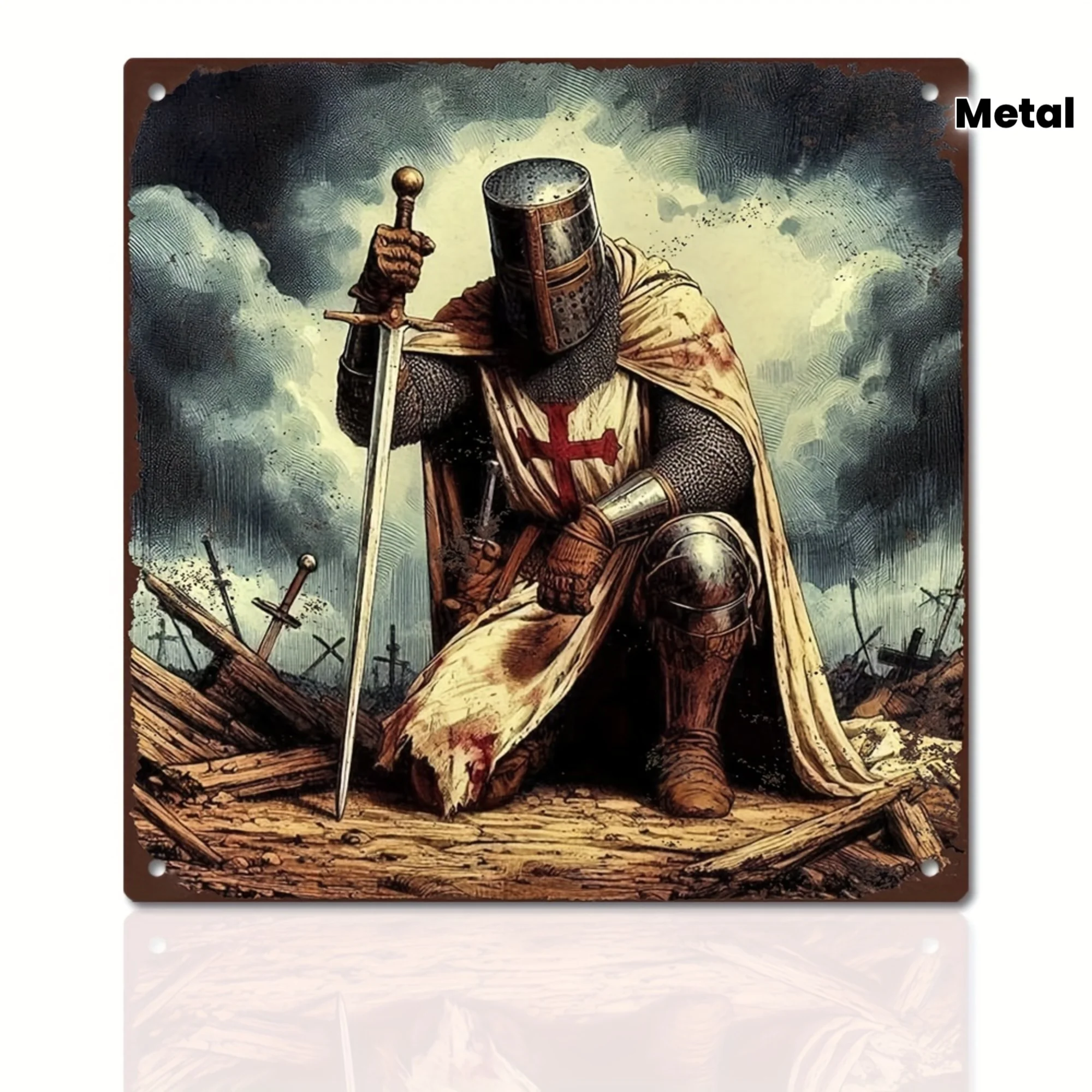 Knight Templar Vintage Metal Sign 8x8 Inch - Wall Decor for Home Bar Cafe Office Man Cave