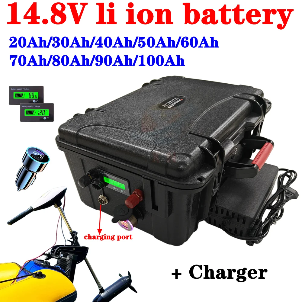 Batteria agli ioni di litio 15V 14.8V 100Ah 80Ah 90Ah 70Ah 60Ah 50Ah 30Ah no 12v 80Ah 100Ah per barca da pesca golf trolly lampa