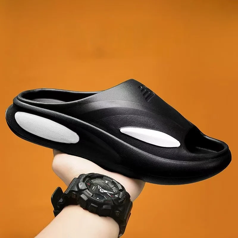 Men Thick Sole One Word Casual Sports Slippers Injection Molding Soft Sole Non slip Waterproof Home Slippers Beach Slippers