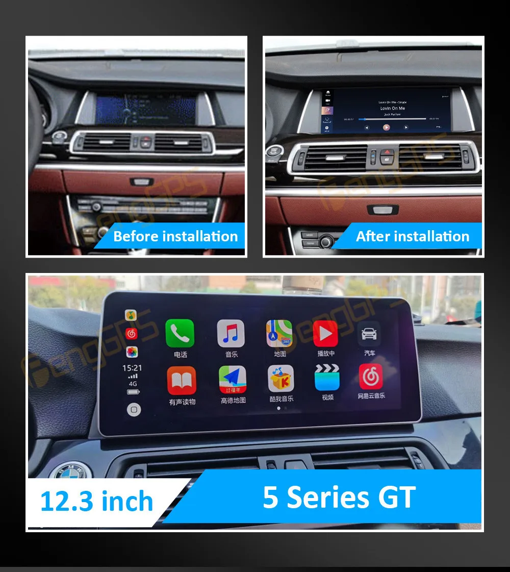 For BMW 5 Series GT 2010-2012 Linux System 12.3 Inches Wireless CarPlay Android Auto Hicar Touch Screen Multimedia Player Stereo