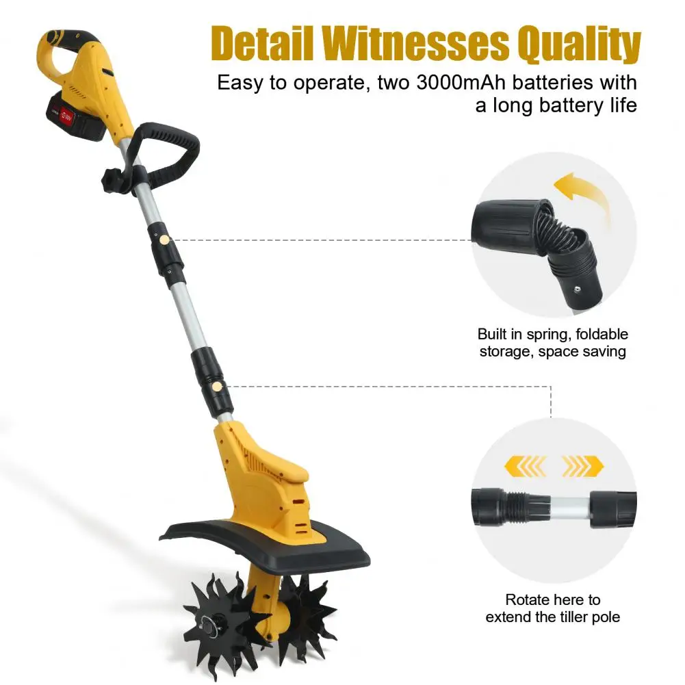 

21V Handheld Tiller Garden Rotary Mini Cultivator Machine Cordless Garden Tractor Power Tool Portable Grass Trimmer Cultivator