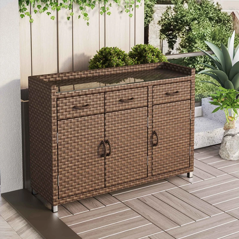 Outdoor Sunscreen and Waterproof Rattan Balcony Storage Cabinet