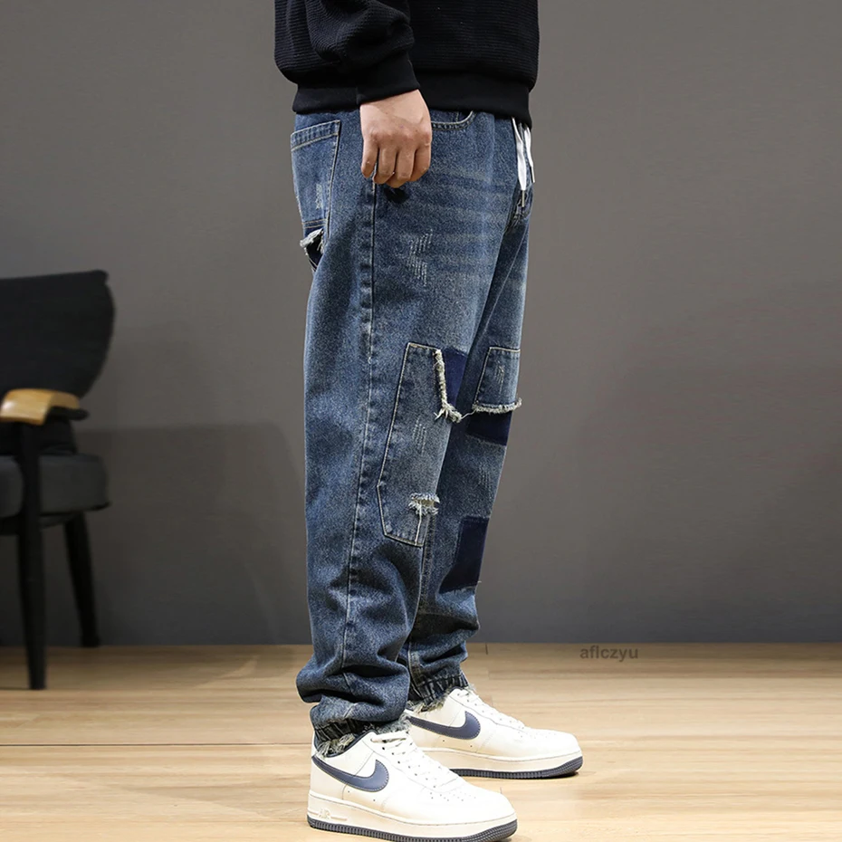 Jogger Jeans Men Denim Pants Plus Size 8XL Fashion Patchwork Jeans Casual Elastic Waist Denim Pants Male Big Size Trousers