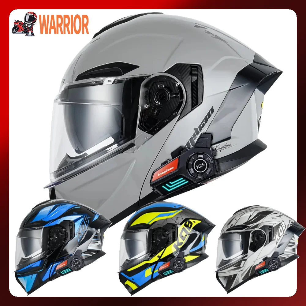 

KUQIBAO Motorcycle Helmet Bluetooth Anti-fog Double Lens Flip Up Helmet Full Face DOT Certification Casco Moto Motocross Helmets