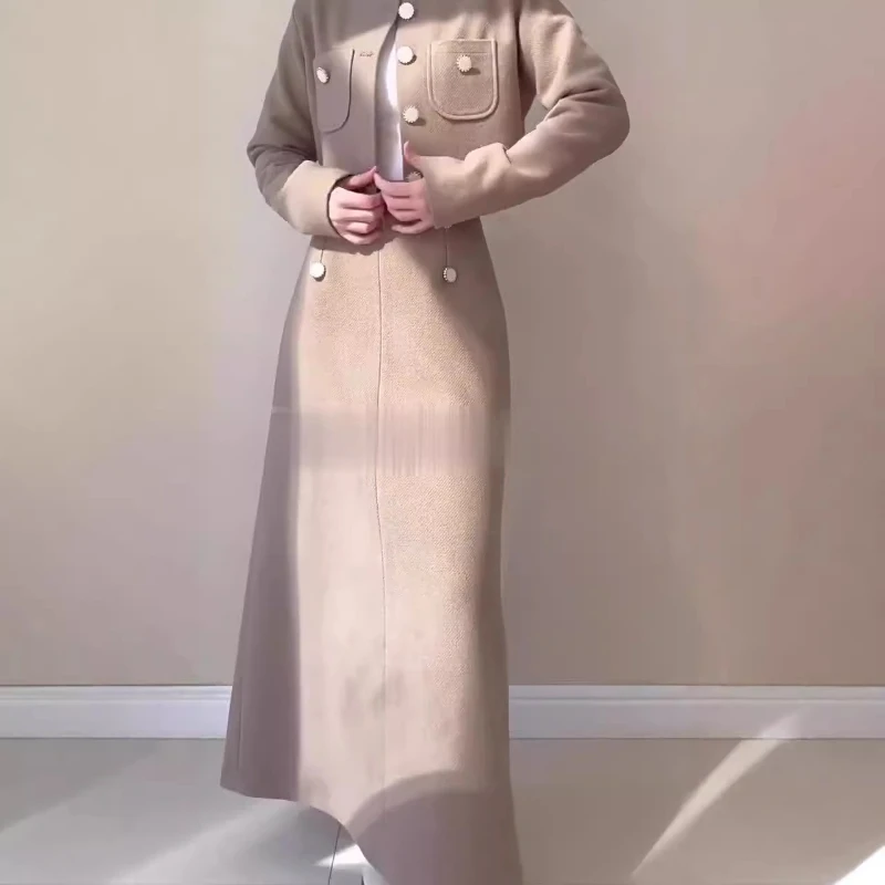 

Women Slim Fit Short Top Casual High Waist Skirt Two Piece Set Solid Round Neck Coats Full Sleeve Long Skirts Suits Spring 2025