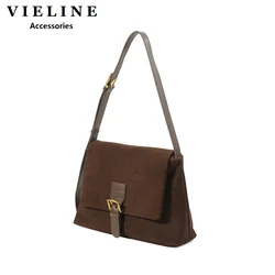 VIELINE Hot Women's Suede Matte Genuine Leather Crossbody Tramp Bag Versatile Commuting One Shoulder Underarm Bag Ladies Purse