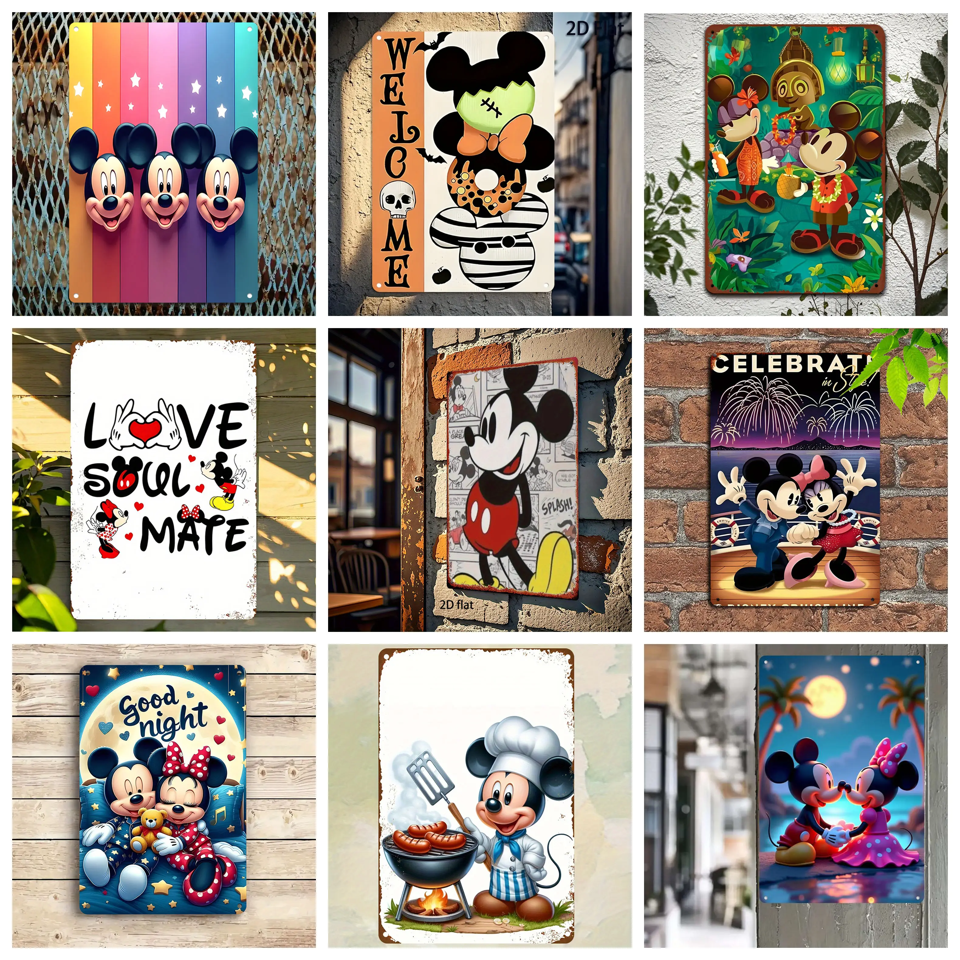 

Miniso Mickey Multi styled Shapes Selection Decor Poster Tin Sign Metal Sign Decorative Plaque for Pub Bar Club Wall Decoration