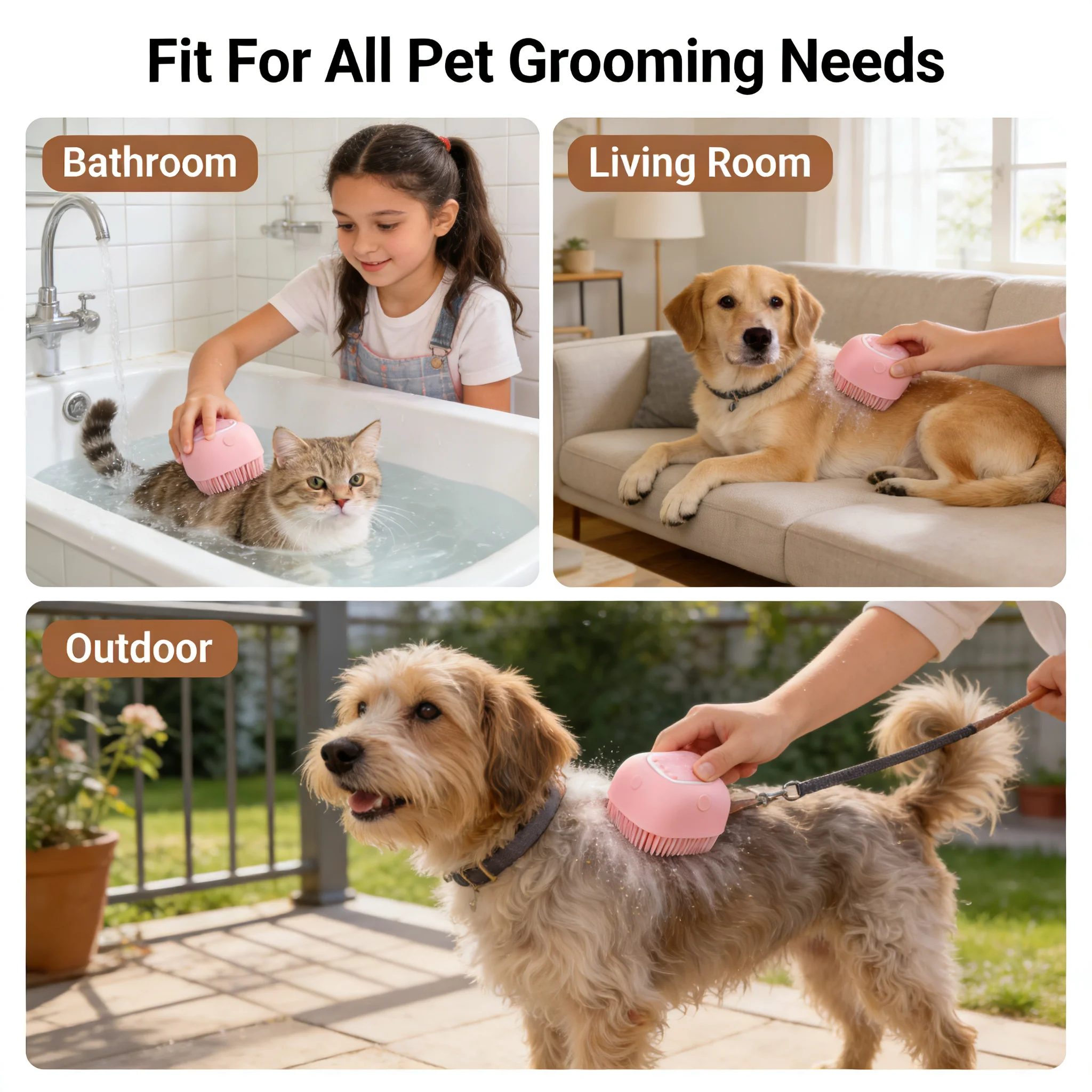 Pet Massage Brush Shampoo Dispenser Soft Silicone Brush Rubber Bristle for Dogs and Cats Shower Grooming Tool - Detail 1