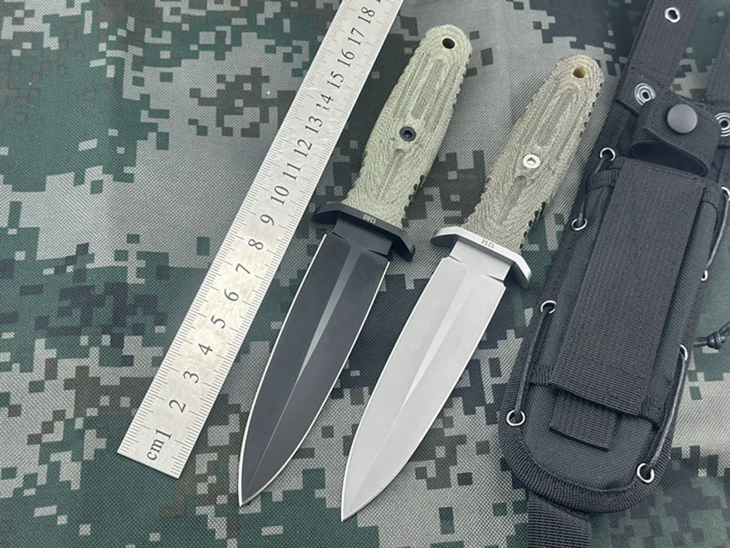 Squisito coltello dritto a doppio taglio, coltello tattico con manico Mikta, coltello da sopravvivenza da combattimento speciale multifunzionale