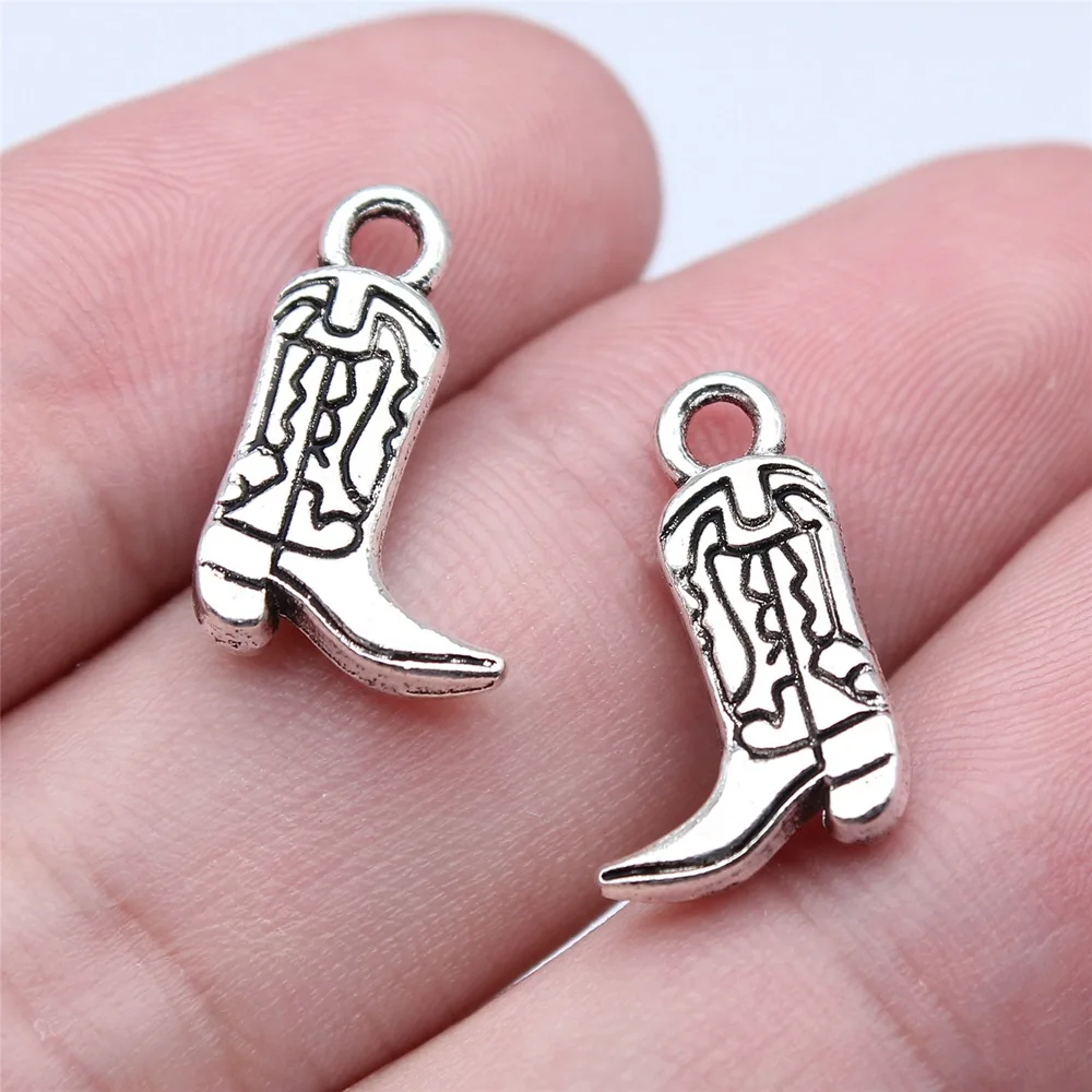 10pcs 11*18mm Vintage Jewelry Double Sided Cowboy Boots Charms Wholesale Accessories