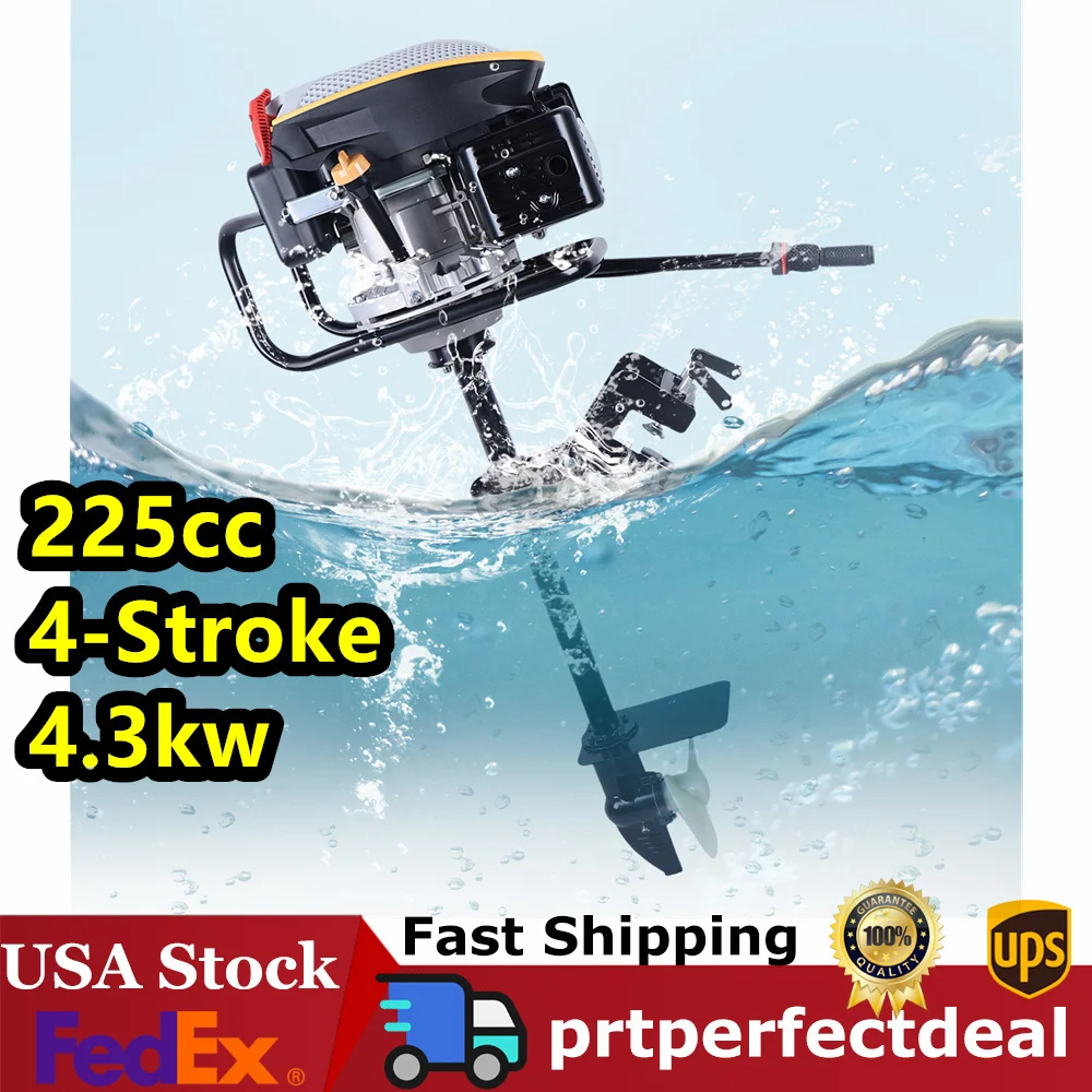 4 Stroke 6/9 HP Heavy Duty Long Shaft Outboard Motor, Single Cylinder Gas Powered Boat Air Cooling 225CC, 0.6L Engine Oil