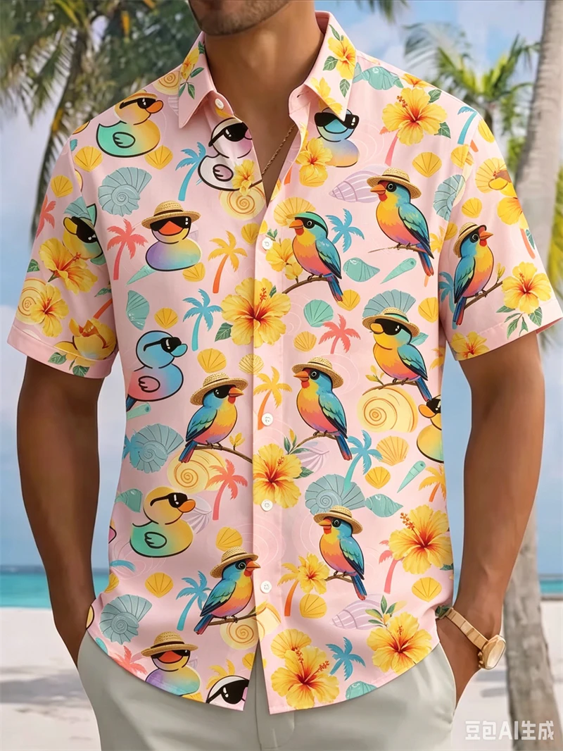 Men's Shirts Colorful Rubber Duck 3D Print Short Sleeve Button Down Shirts Funky Summer Beach Daily And Vacation Wear Shirts