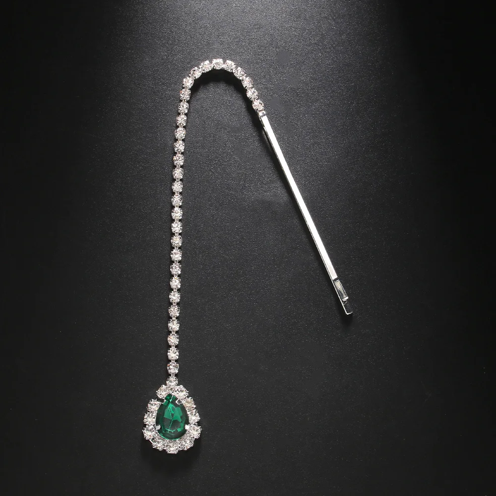 Fashion Green Pendant Hairpin Hair Wedding for Women Girl Head Accessories 1920s Bridesmaid Y2k Crystal Jewelry Gifts