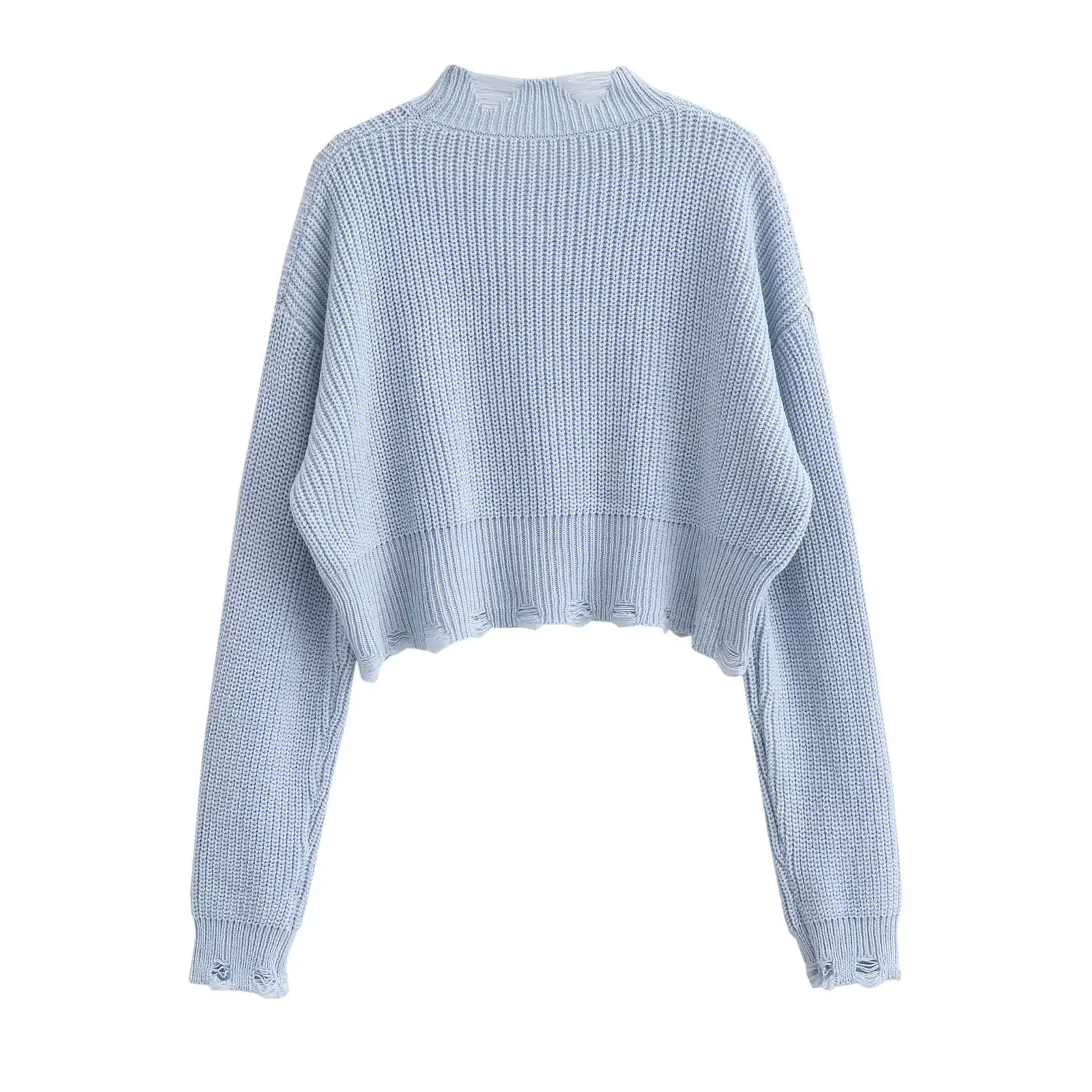 Dave & Di Perancis malas lubang angin Retro Pullover anak perempuan Sweater mode biru langit pakaian rajut kasual wanita