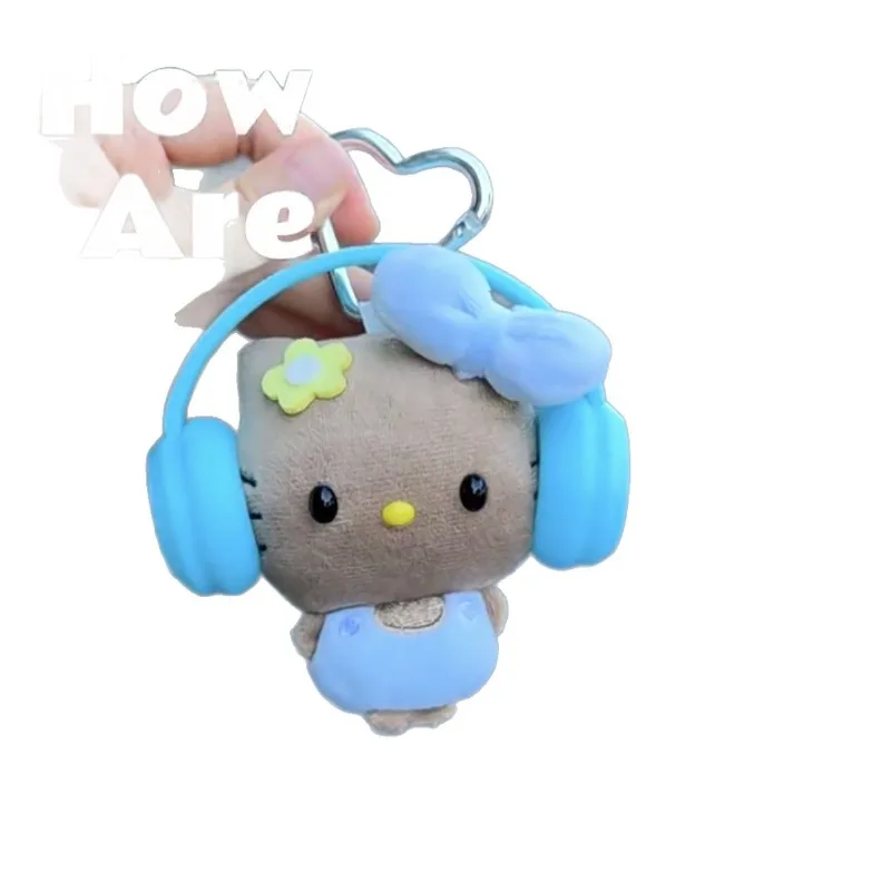 Cute Headphone Skateboard Mini Version Black Leather Hello Kitt Cat Bag Small Pendant Accessory Plush Bag Hanging Ornament view 6