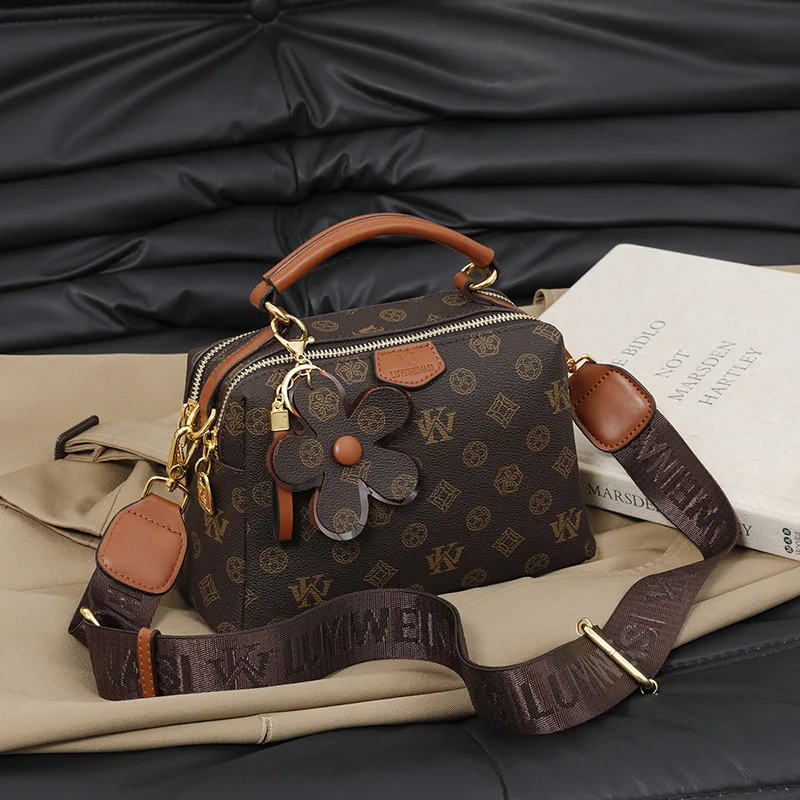 

Fashionable handbag - vintage print wide shoulder strap small square bag, crossbody bag, shoulder bag