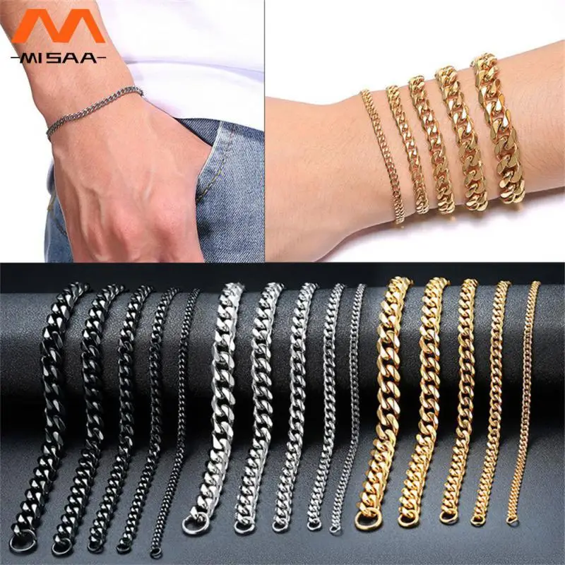 Gold Cuban Chain Gold Plated Bracelet Stainless Steel Bracelet Six Sides Bracelet Men's Punk Bracelet 3/5/7/9/11mm