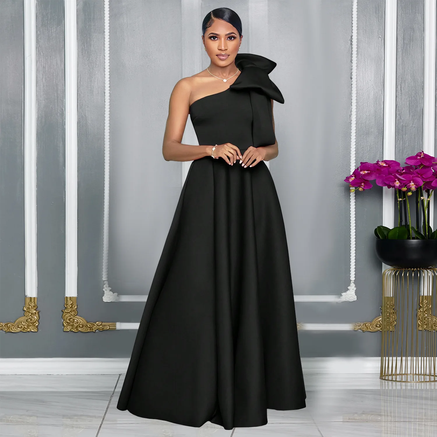C3322 فساتين سهرة عصرية للنساء بكتف واحد وفيونكة كبيرة فستان ماكسي للسيدات فساتين أفريقية للنساء ملابس