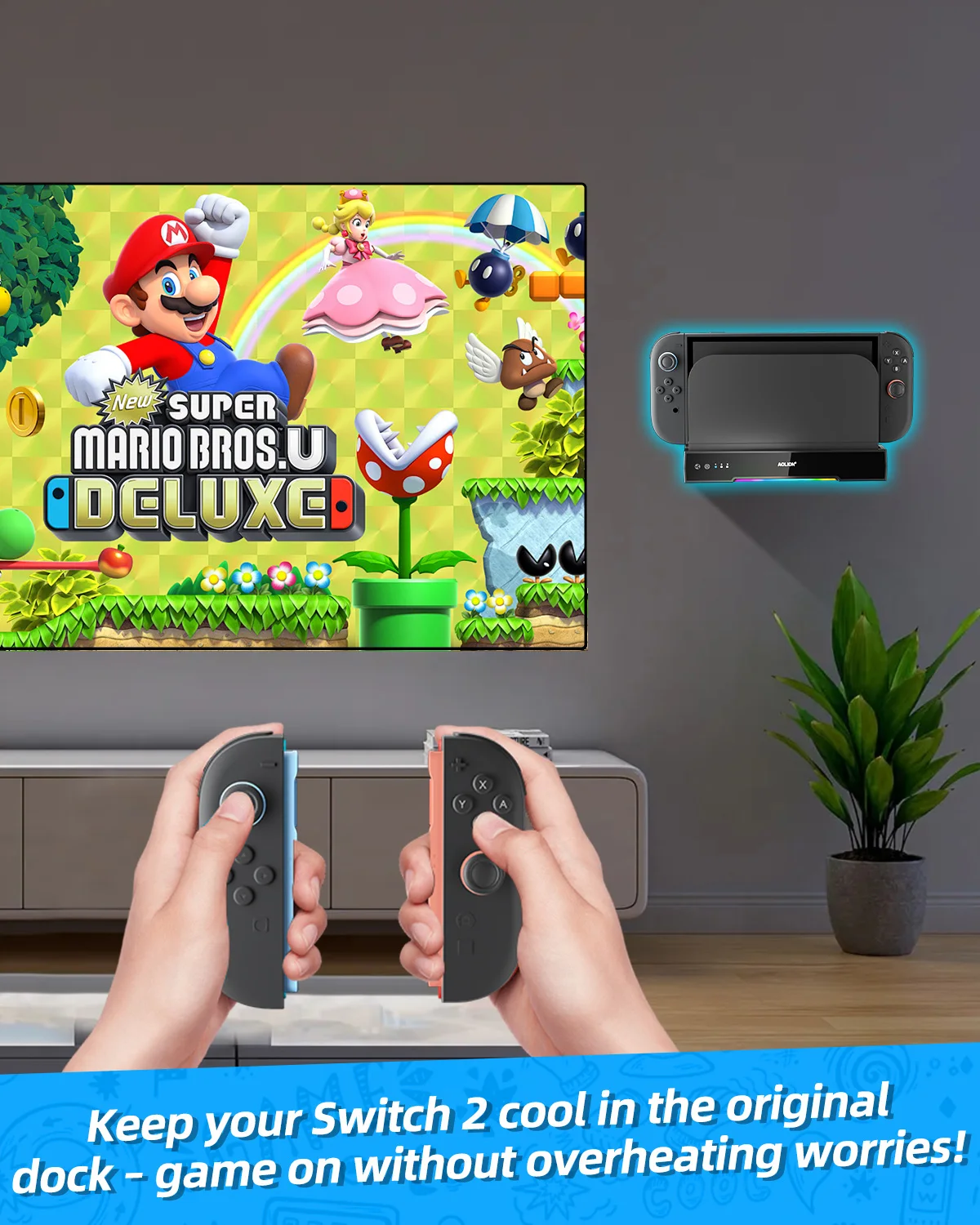 Aolion For Switch 2 Multifunction Wall-mounted Cooling Fan With NGC HUB expansion Dock Stand For NS2 Game Accessories