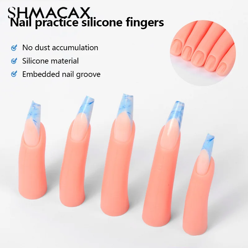 5Pcs/Set Nail Art Practice Hand False Finger Silicone Nails With Magnet Can Be Insert Nail Plate Manicure Tools Display