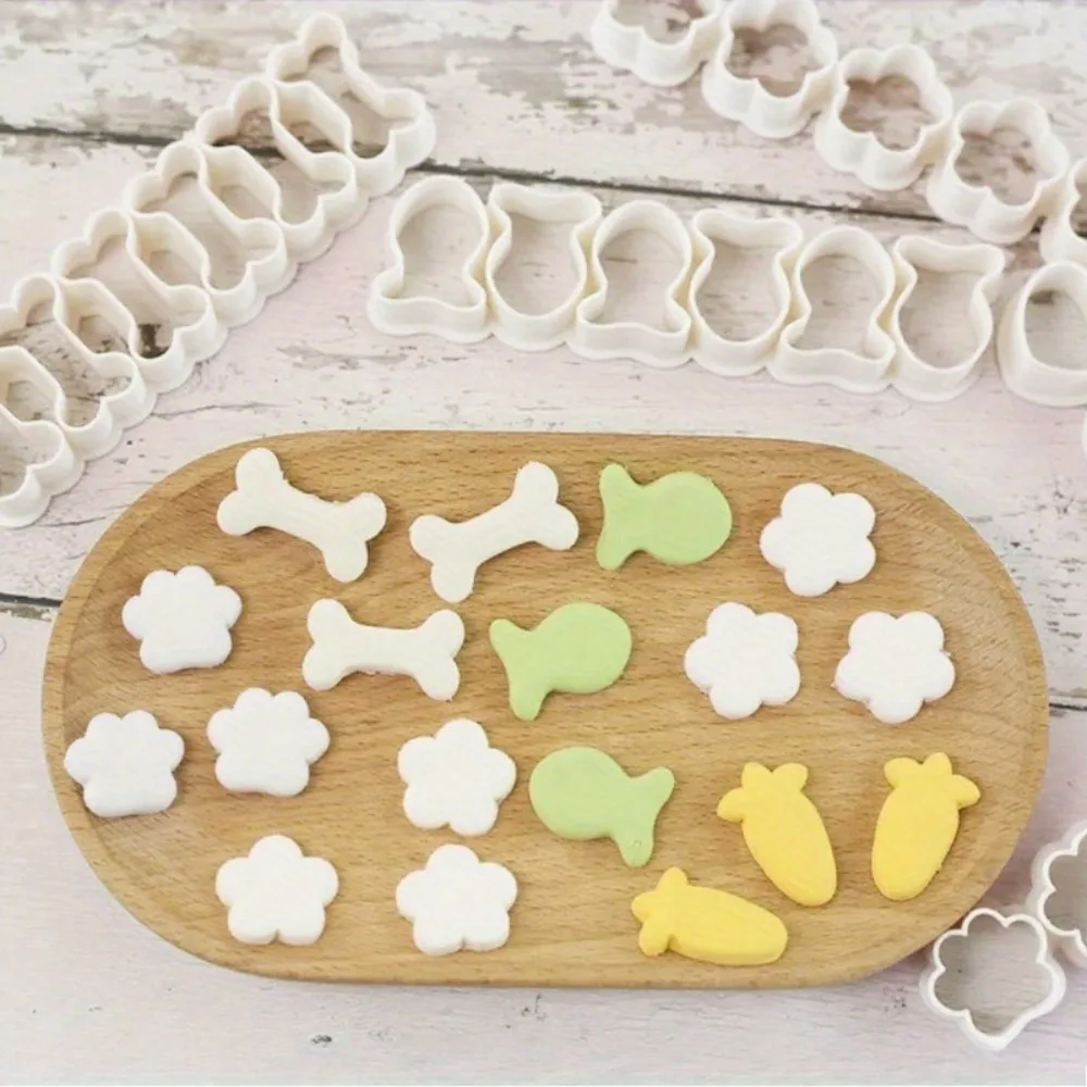 Juego de 6 mini cortadores de galletas, formas de pez dorado, corazón, flor, hueso y zanahoria, moldes de plástico para repostería, fondant y fabricación de jabón