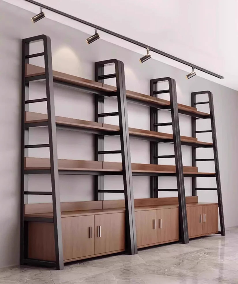 Shelf, storage rack, wall facing living room, iron trapezoidal bookshelf, floor standing storage rack, commercial multi-layer co