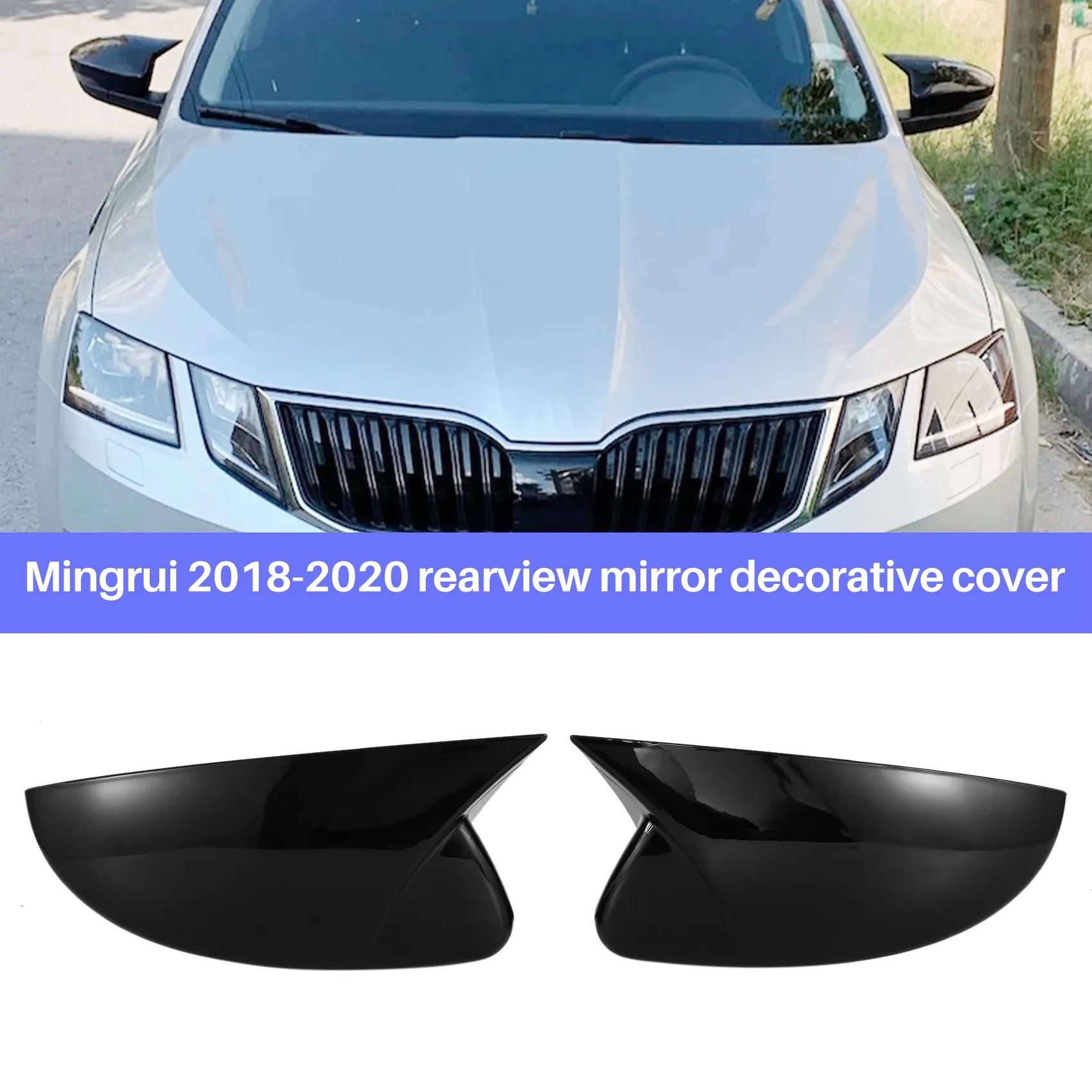 Car Glossy Black Ox Horn Rearview Side Glass Mirror Cover Trim Frame Side Mirror Caps for