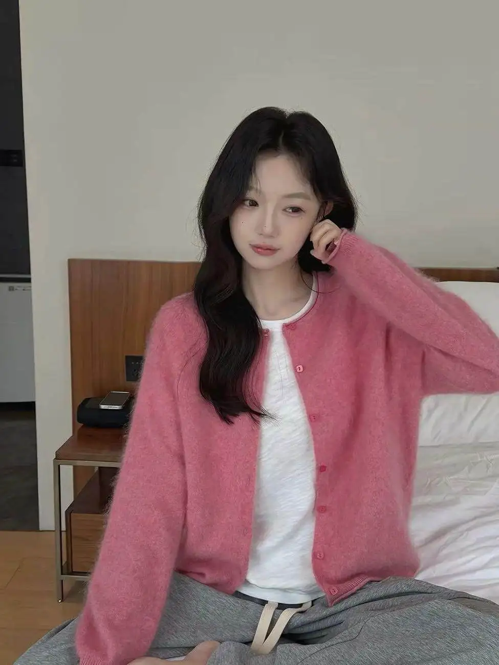 Soft Cozy Women's Open Cardigan Knitted Sweater Outerwear Lazy Style Early Autumn Trendy Top Elastic round Neck Long Sleeve