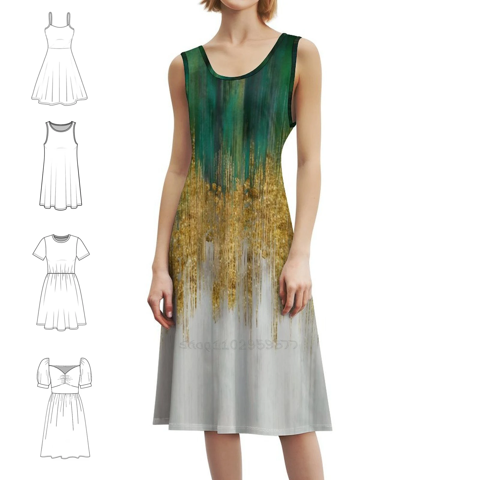 

Зеленое и золотое абстрактное женское уличное праздничное платье, модная клубная одежда с принтом для женщин, Schweinfurt Green Paris