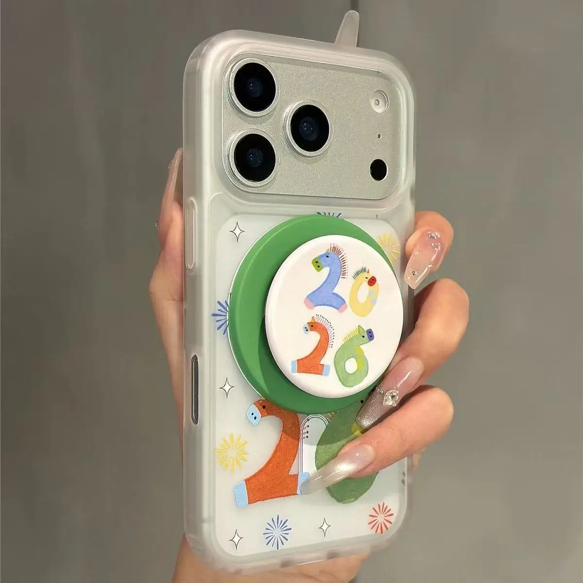 Cute 2026 Horse Print Airbag Phone Grip Stand Foldable Finger Socket Anti Drop Portable Mobile Holder Bracket Cell Phone Decor view 2