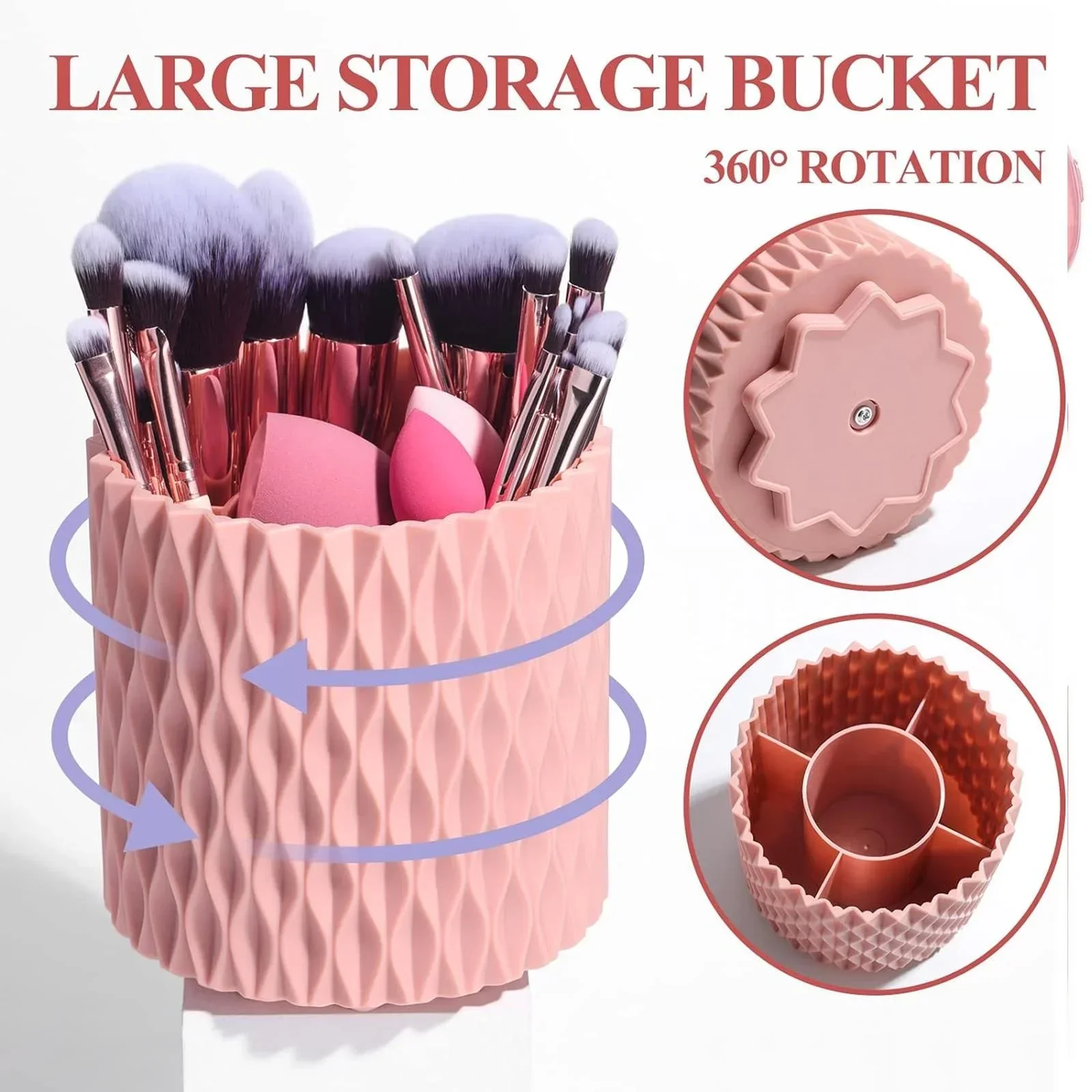 18Pcs Makeup Brushes Set With 360° Rotating Organizer Holder, Professional Foundation Eyeshadow Cosmetic Brush Kit, Beginner