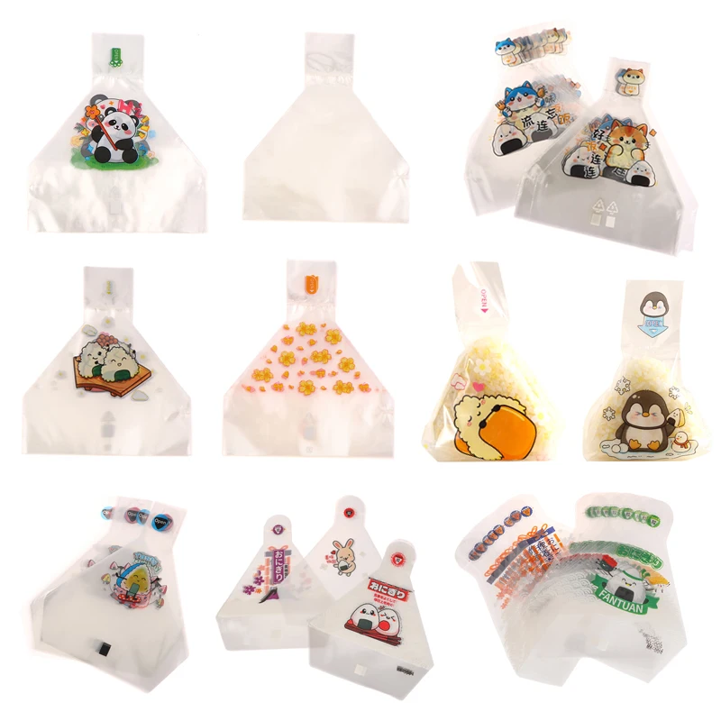 50Pcs Lovely Cartoon Triangle Rice Ball Packing Bag Nori Seaweed Onigiri Sushi Bag Sushi Making Mold Tools Bento Accessories
