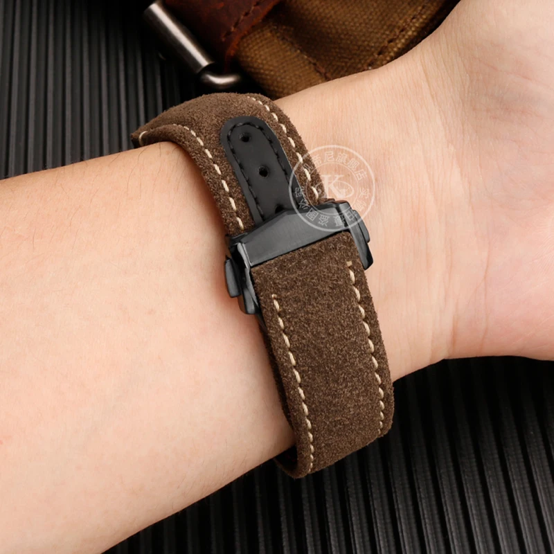 21mm Retro Suede Leather Watch Strap for Omega Super Series Moon Dark Side 311.92.44 Watchband Folding Clasp Brown Bracelet Men