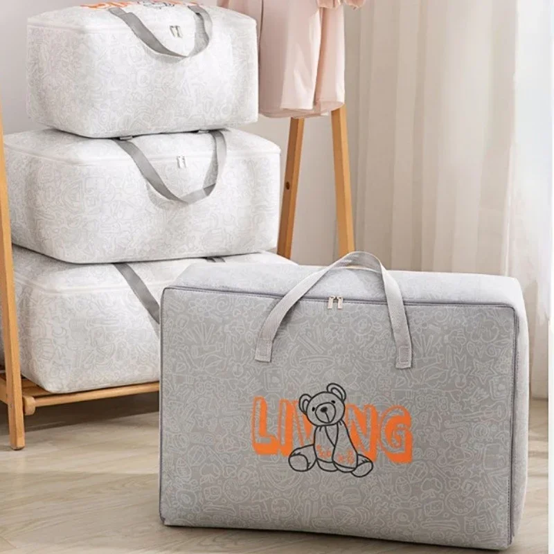 1pc Cute Bear Large Capacity Storage Bag, Zipper Dustproof Organizer for Quilts Blankets Clothes, Portable Moving Wardrobe Tote view 4