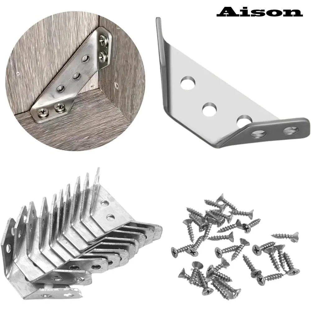 10/20pcs Stainless Steel Furniture Corner Connector Corner Brace Angle Corner Bracket for Shelves Wood Furniture Chair