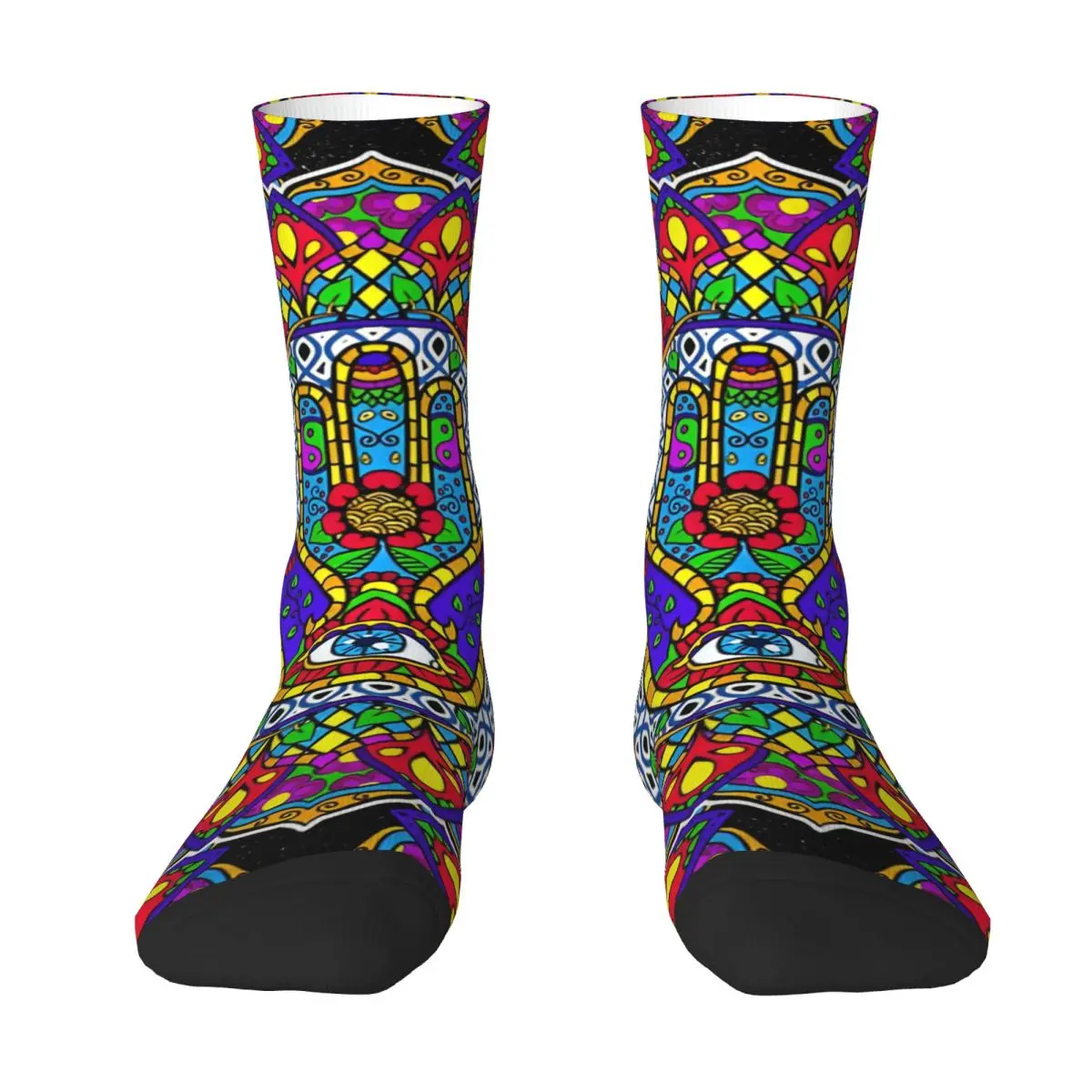 Funny Men's Socks Hamsa Harmony Mandala Retro Hip Hop Crazy Crew Sock Gift Pattern Printed