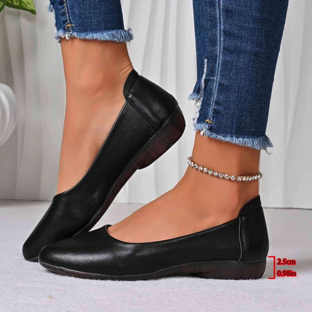 

2025 Spring Autumn New Hot Selling Round Head Flat Flat Casual Women's Shoes Fashionable Comfortable Elegant Low Heel Work Shoes