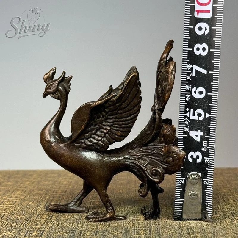 Antique Copper Phoenix Statue Hand-carved Rui Beast Sculpture Feng Shui Wealth Attracting Ornament Living Room Decorations