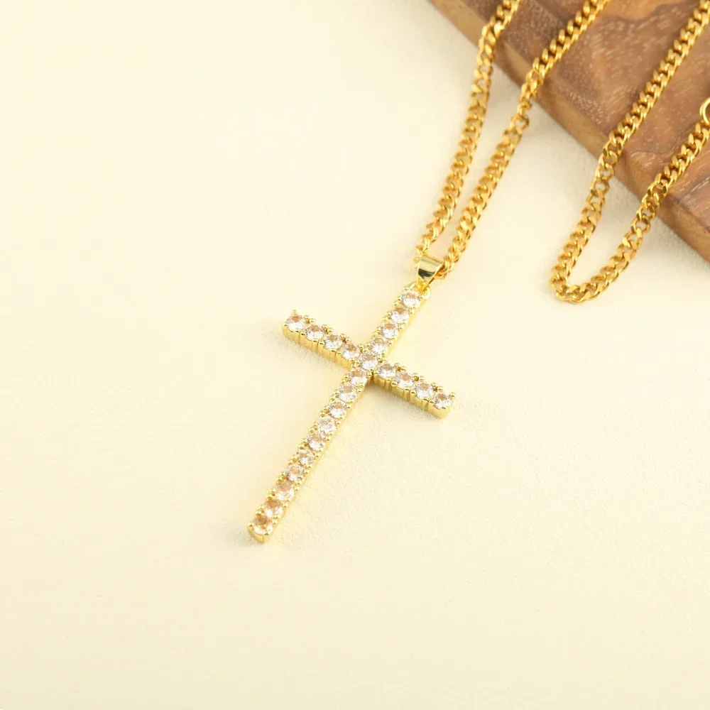 Cross charm Women's Pendant Collar Gold Color Our Lady Choker Jesus Naszyjnik dla kobiet Długi łańcuch ze stali nierdzewnej luksusowa biżuteria