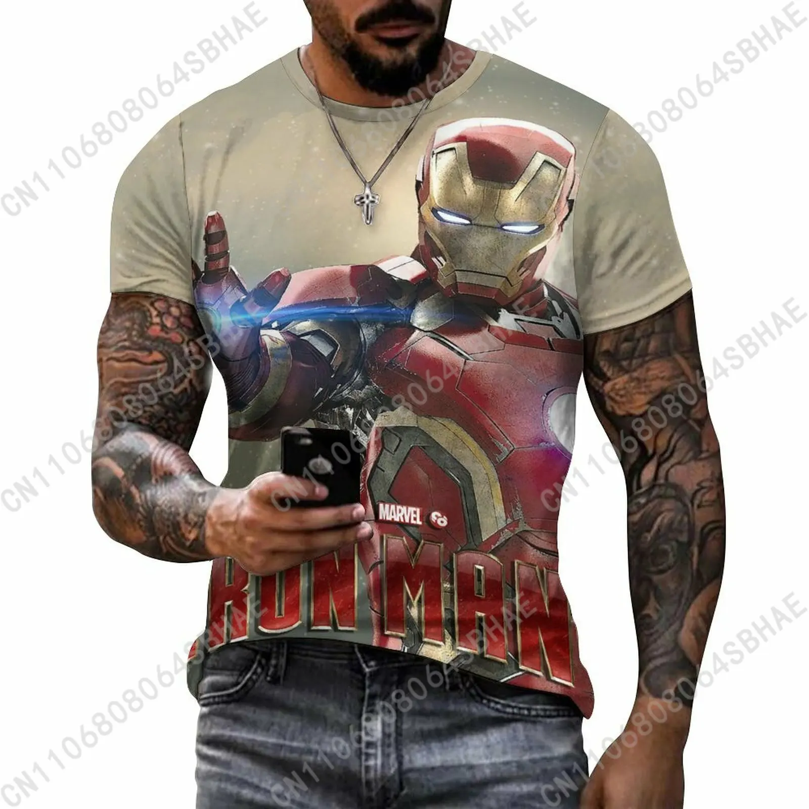 

Marvel Iron Man Custom Pattern Men's Cotton T-Shirt Short Sleeve Tee Men Tops Personalized Tshirt Summer Cosplay