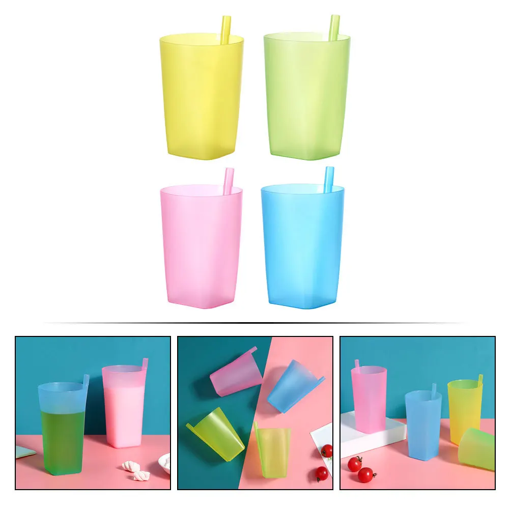 

4 шт., детские соломенные чашки ярких цветов, чашки-непроливайки для детей, материал полипропилена, мягкая силиконовая соломинка, герметичная детская питьевая вода
