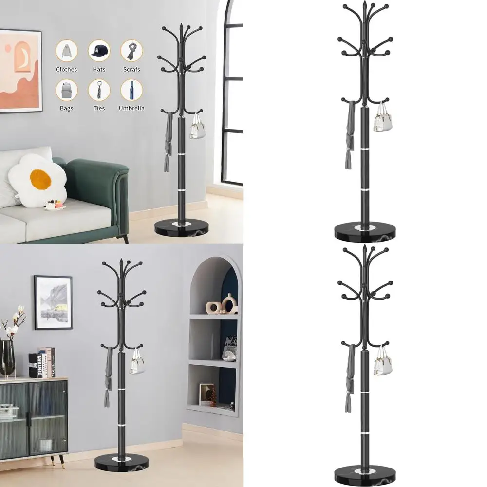 

Напольная металлическая вешалка для одежды с основанием из натурального мрамора, современная черная стойка на 12 крючков, идеально подходит для прихожей, коридора, офиса