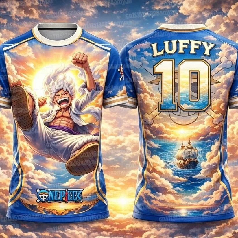 2026 One Piece Pattern Japanese Anime T-shirt Digital Quick Dry Printed Short Sleeve Round Neck Tops Tees Unisex FamilyMatching