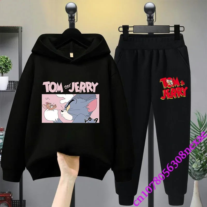 2024 New Disney Tom And Jerry Children's Set Spring And Autumn Cartoon Anime Boys And Girls Print Sports Top And Pants 2-piece