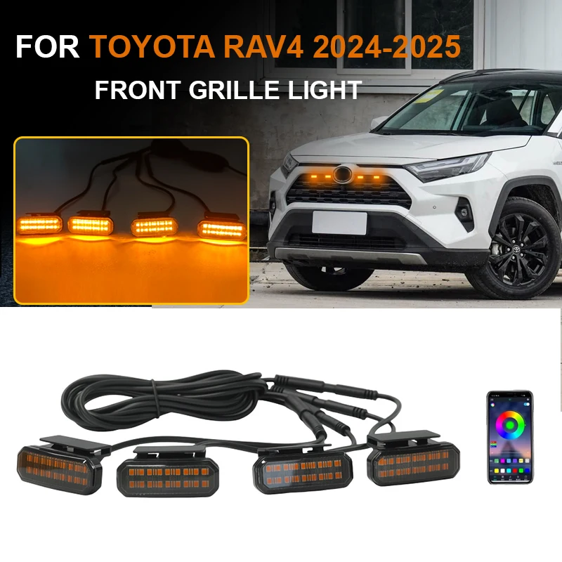 

FOR TOYOTA RAV4 2024-2025 Front Grille Led Lights Car LED Daytime Running Light YellowWhite 4 Pcs center mesh small yellow light