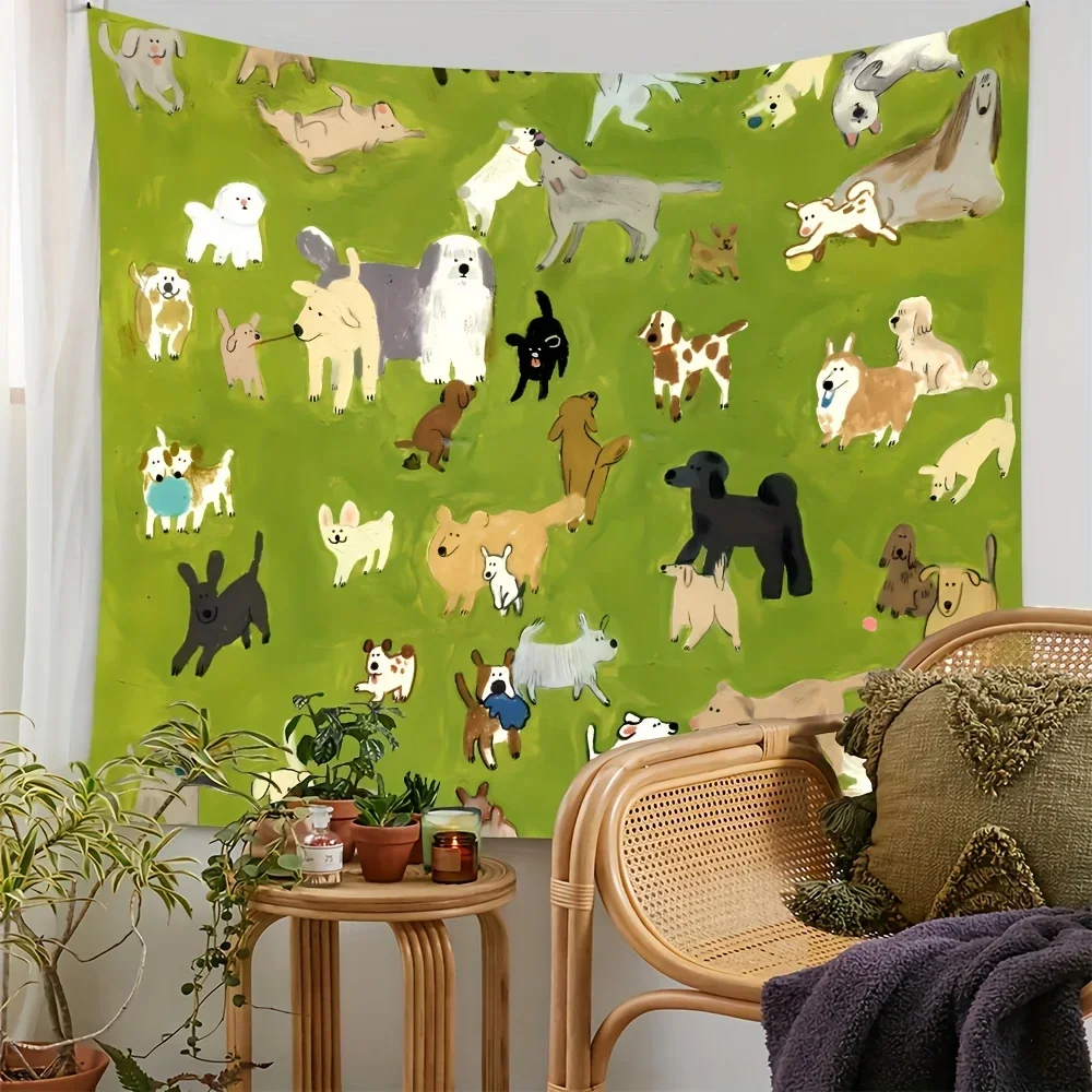 Fresh Dog Healing Style Tapestry Pet Background Art Wall Mural Living Room Sofa Backdrop Room Decor