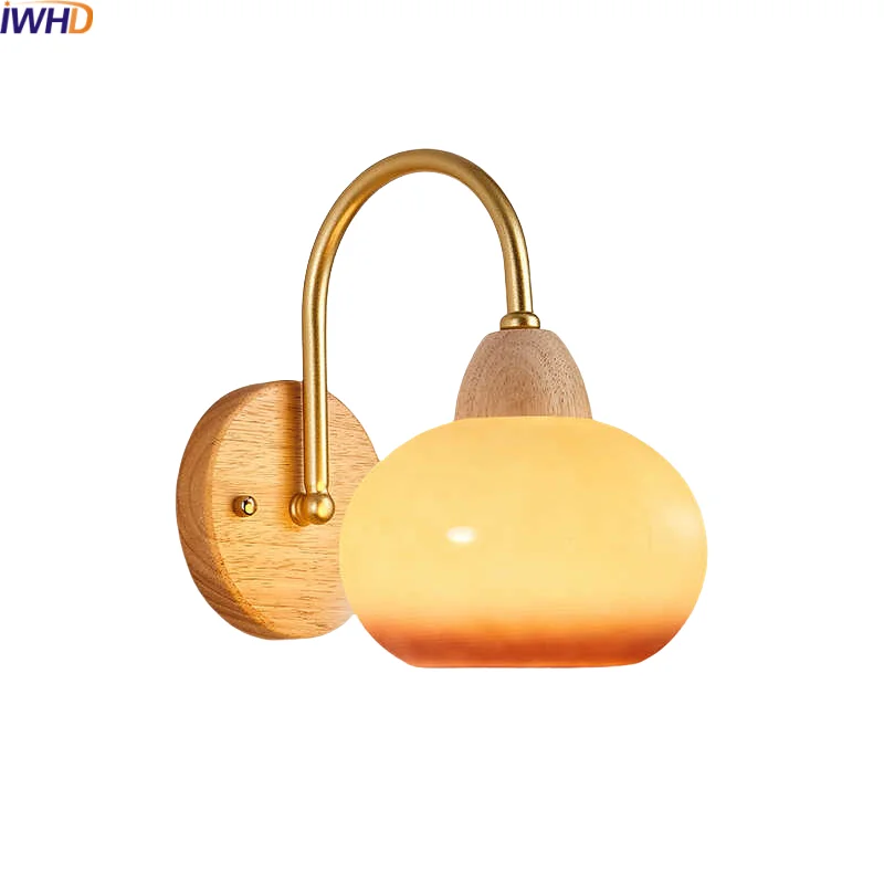 

IWHD Modern Style LED Wall Light Fixtures Home Decor Corridor Bedroom Living Room Glass Iron Wood Nordic Bedside Lamp Luminaria