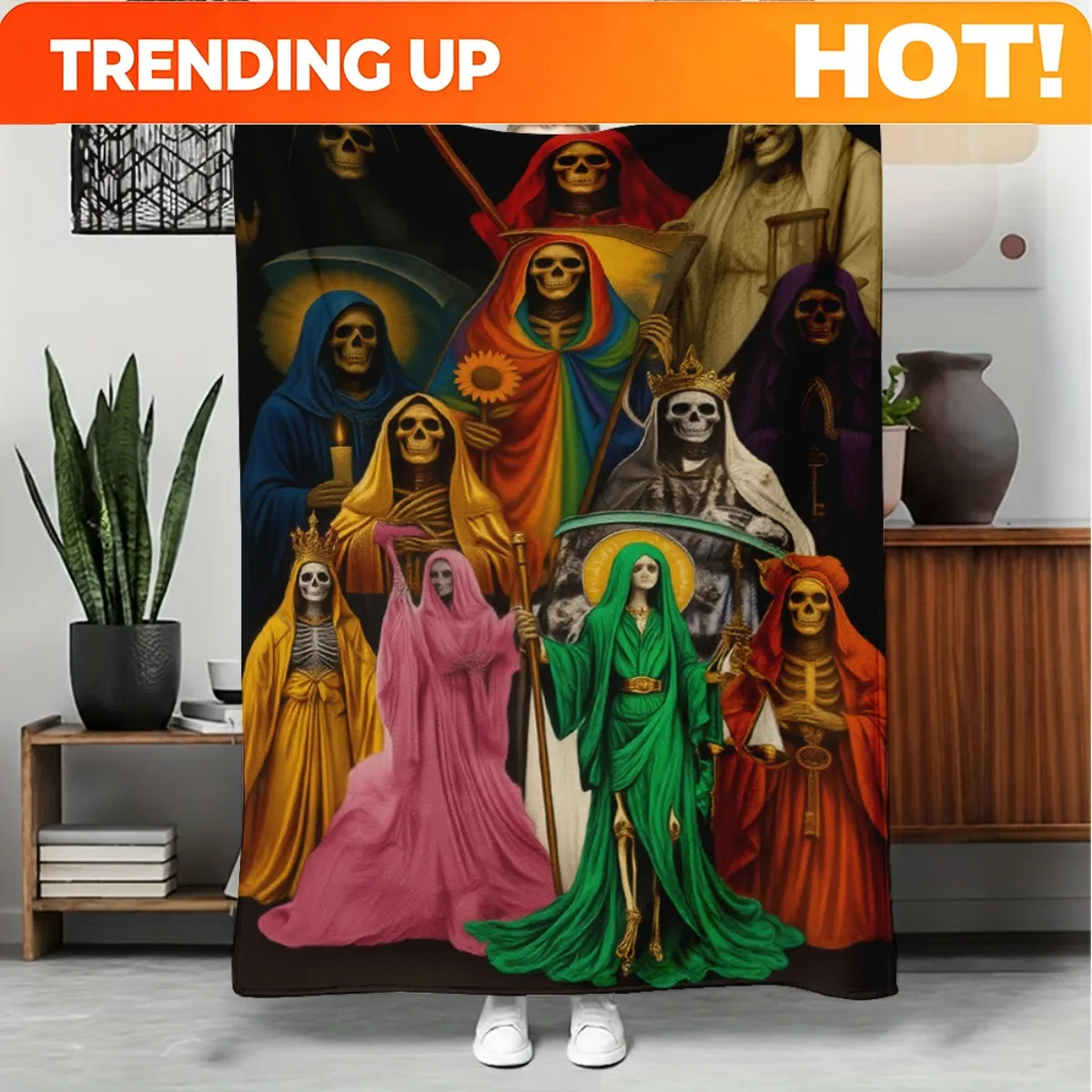 Customize Featuring The Santa Muerte Theme, Embodying The Acceptance of Fate Cozy, Soft, And Suitable for Both Home And Travel I