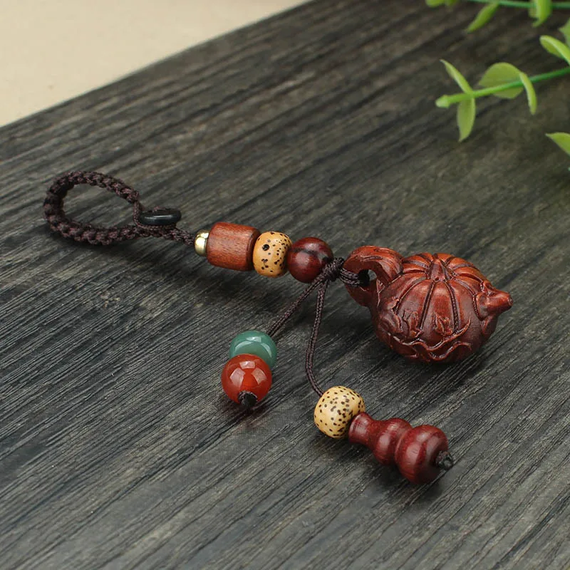 DIY accessories Rosewood handle pot car keychain pendant women's green sandalwood teapot wooden pendant creative gift bag pendan