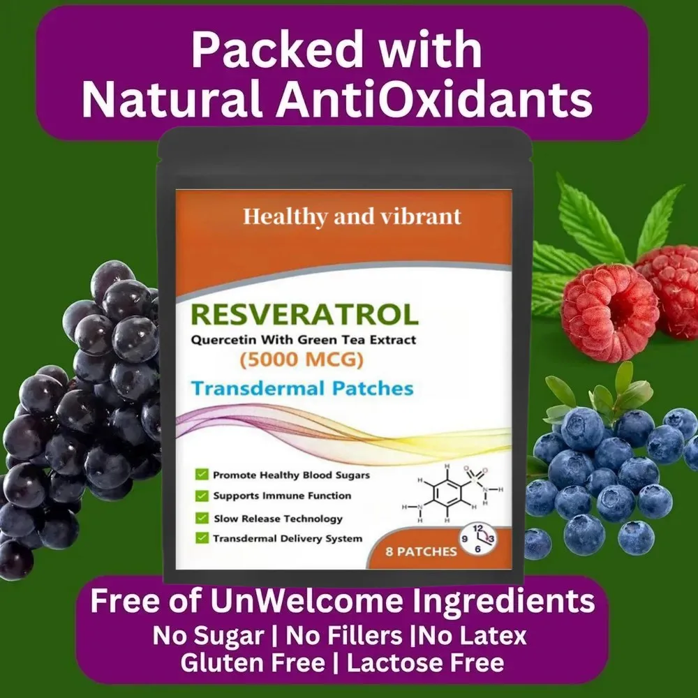 Resveratrol, Quercetin With Green Tea Extract Maximum Strength 5000 Mcg Transdermal Patch Premium Formula Anti-aging Antioxidant